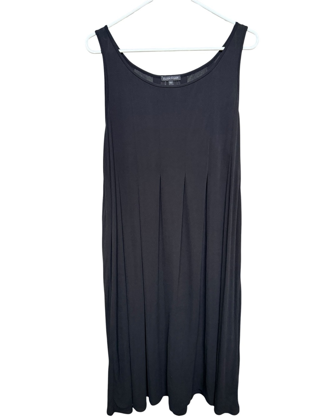 Eileen Fisher Black 100% Silk Sleeveless Midi Dress